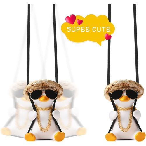 Cool Swinging Duck Car Hanging Ornament Cute Car Decor Rear View Mirror Accessories Interior for Women Men Teens Truck Rearview Christmas Tree Decorations Things Mothers Day Funny Gifts