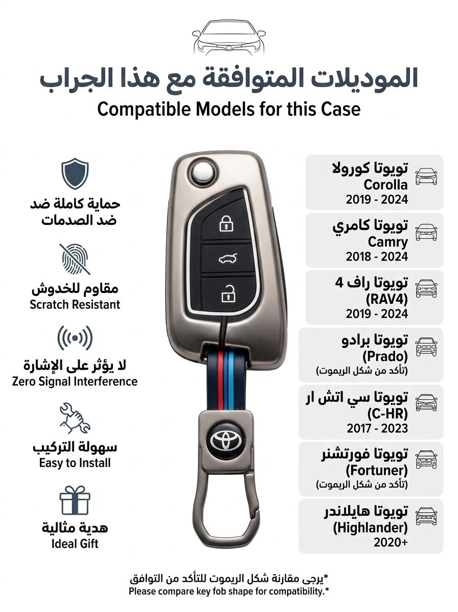 DRIVO Premium Metal Car Key Cover for  Toyota  – Anti-Rust Remote Key Case with Full Protection – Scratch & Shock Resistant – Compatible with  Toyota 3-Button Key