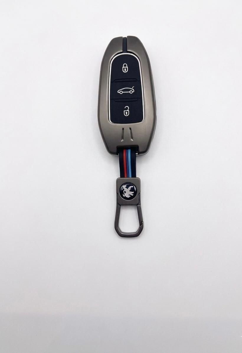 DRIVO Premium Metal Car Key Cover for  Peugeot – Anti-Rust Remote Key Case with Full Protection – Scratch & Shock Resistant – Compatible with Peugeot 3008, 5008, 508, 2008, 208   3-Button Key